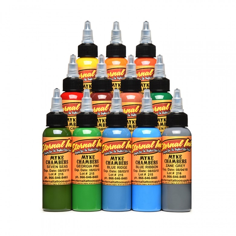 Complete Set of 12 Eternal Ink Myke Chambers Set 30 ml (1oz) - Ink Stop Consumables